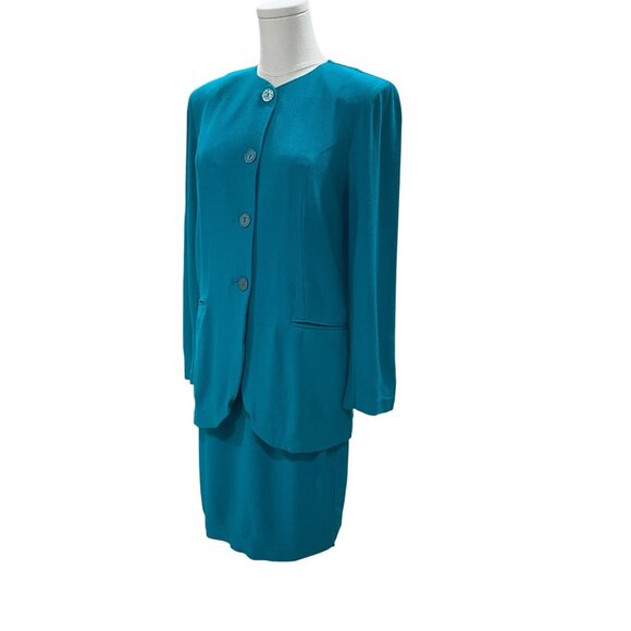 Sarah Alexander Teal Skirt Suit Set Size 4 6 Vintage Career Mod Retro Minimalist - Picture 6 of 12